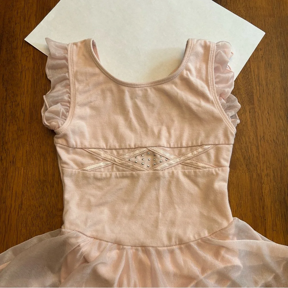 Danskin Freestyle Ballet Pink Dance Dress Leotard Girls XS 4/5 Flutter Sleeve